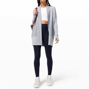 Lululemon Sit in Lotus 100% Merino Wool Open Front Cardigan Sweater Gray Small